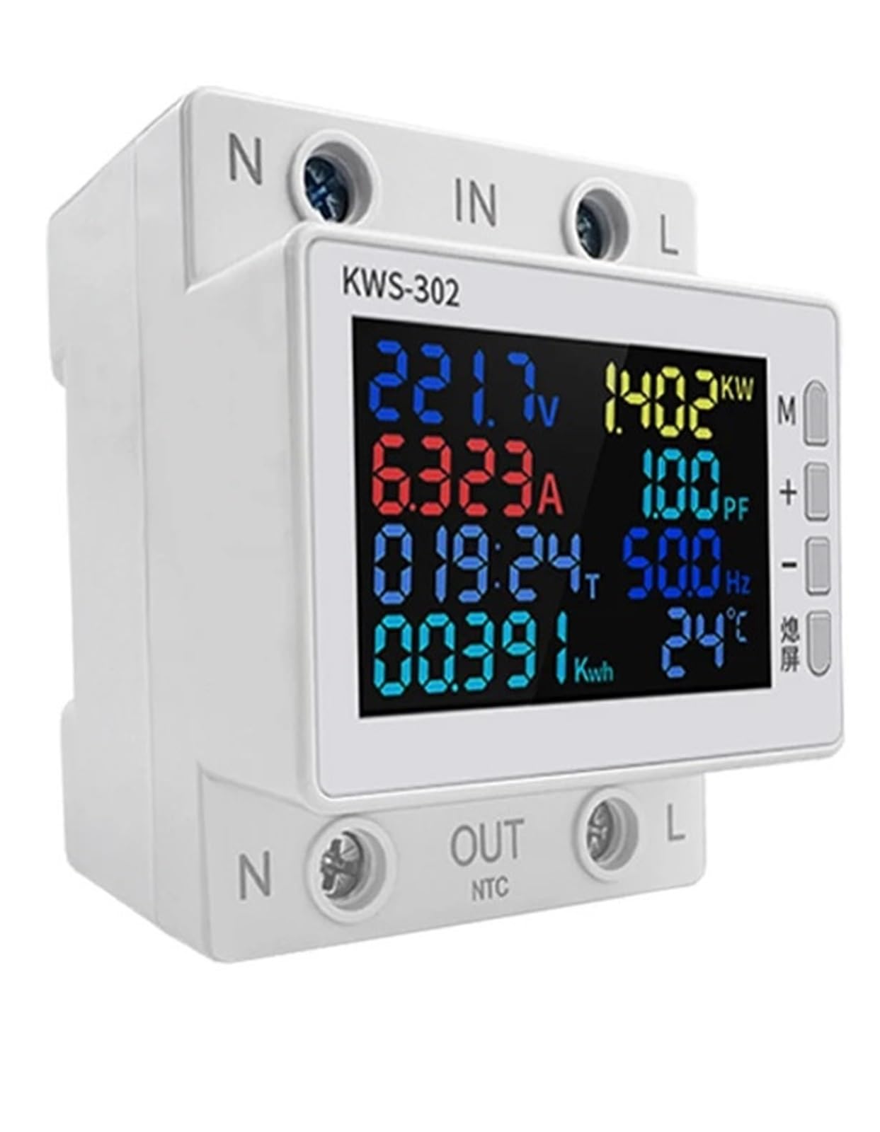 WiFi 8in1 Power Meter 2P AC Energy Meter APP Control 170-270V/63A Voltage and Current Meter Electricity Meter Smart Life(KWS-302)