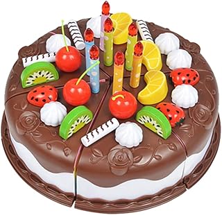 NUOBESTY 37 Pcs Bolo de Aniversário Bolo de Brinquedo Bolo de Corte de Brinquedo Fingir Jogar Comida Conjunto Com Velas para Meninas Presente da Festa de Aniversário