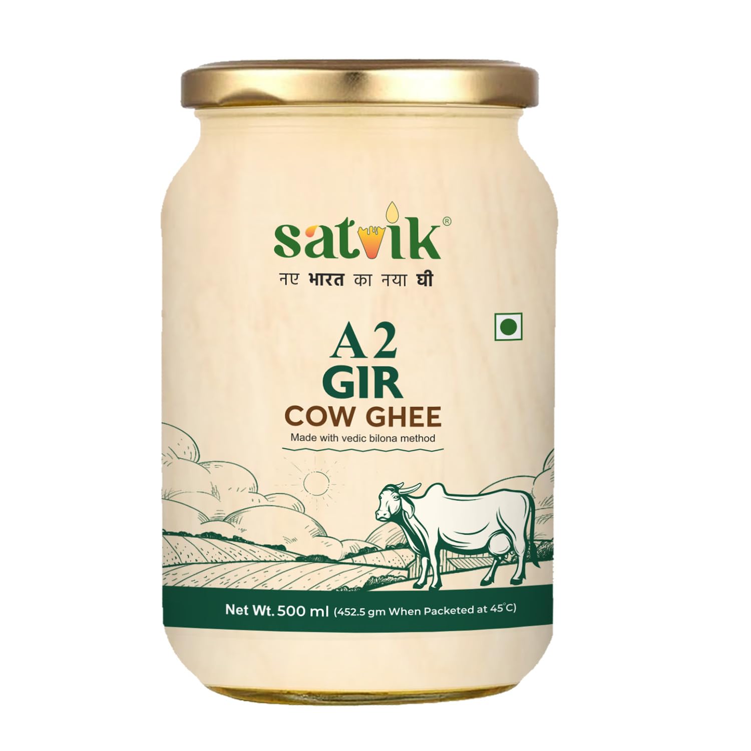 satvik pure ghee a2 gir cow ghee 500ml | traditional bilona method pure desi cow ghee from gir cows | a2 ghee for cooking, immunity and daily wellness | helps better digestion and gut health