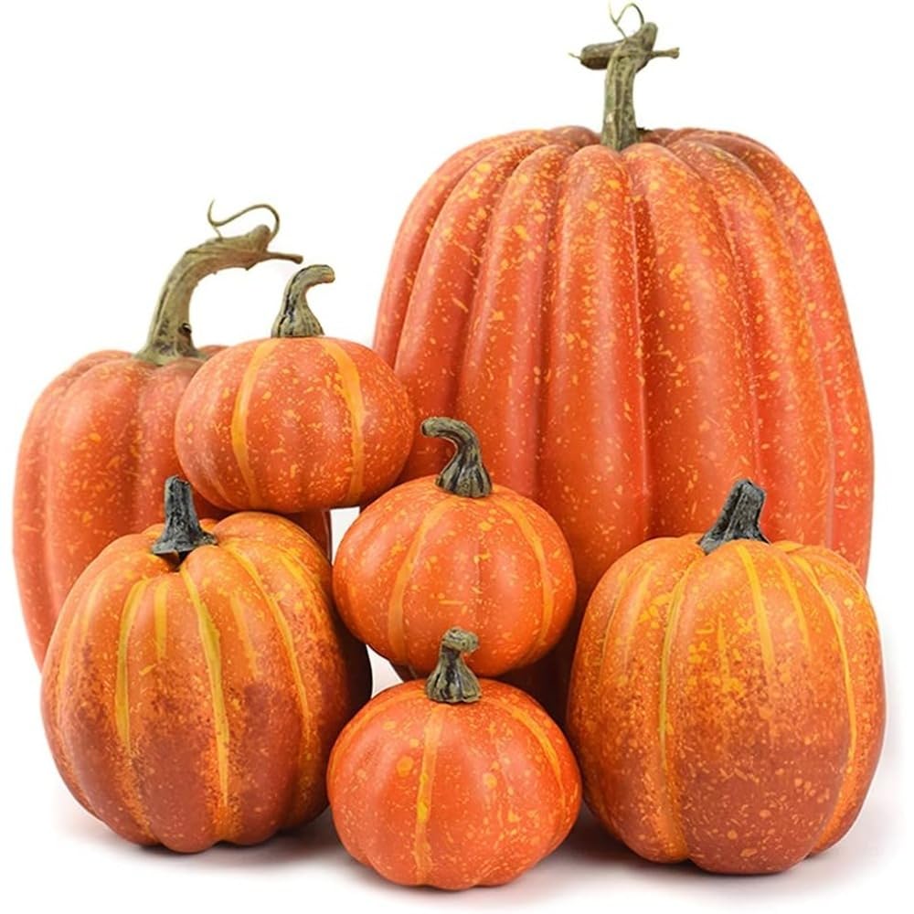 Lanteyoupin Orange 7Pcs Artificial Pumpkin,Fake Pumpkin,Autumn Decoration For Thanksgiving Halloween Christmas (Orange)