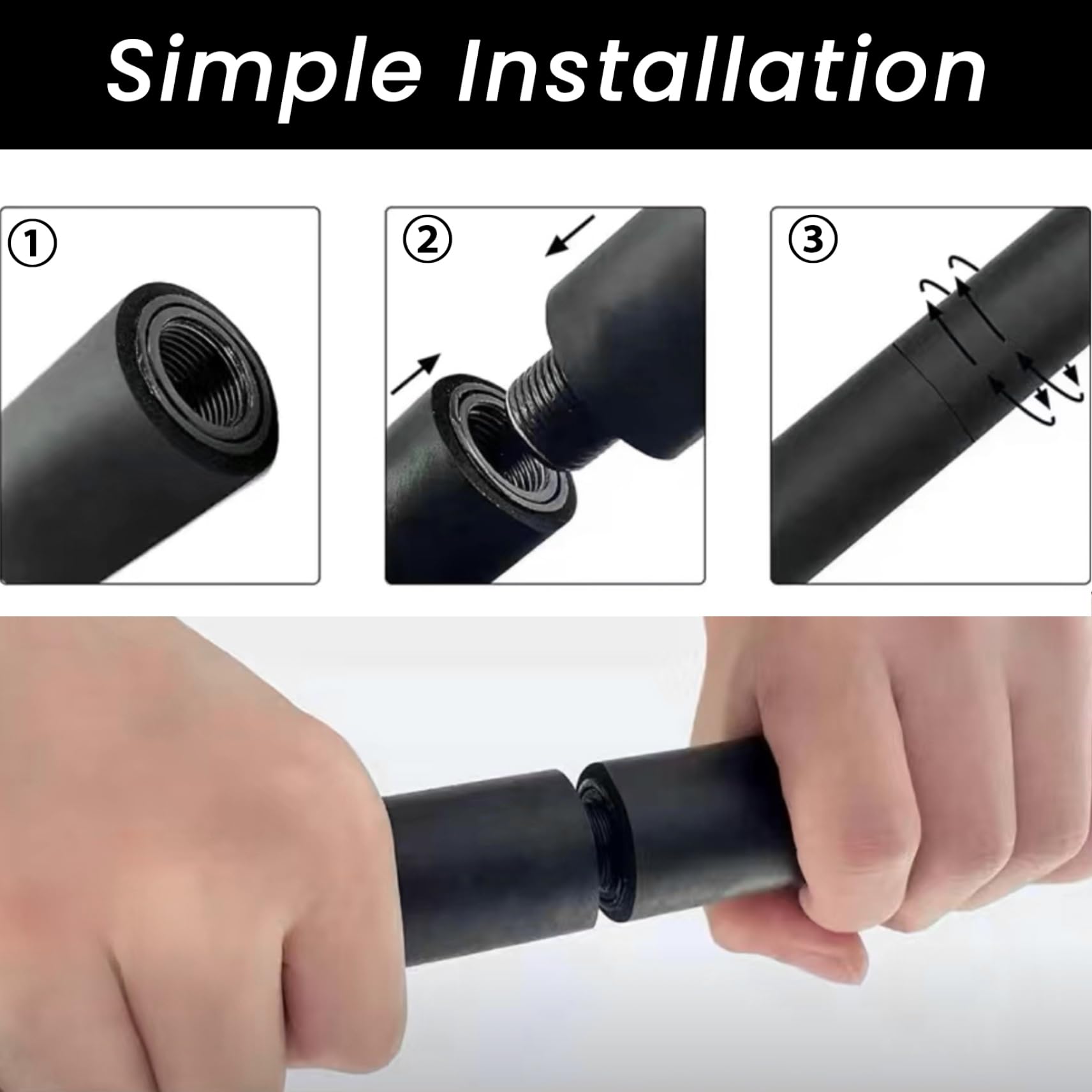 Pilates Bar, abnehmbare 3 -Abschnitt 39 -Zoll -Pilates -Stick, Schwarze Spreizstange mit 360 ° Drehschleifenende, Ausrüstung für Heimtraining, Fitnessstudio