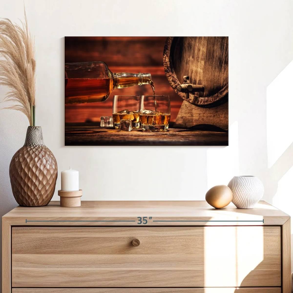 ElephantStock Whiskey Glass Canvas - 1 Panel Alcoholic Wall Art - Classy Beer/Whisky/Wine Decor - Alcoholic Drinks Photography for Home Bar Decor - 24" X 16"