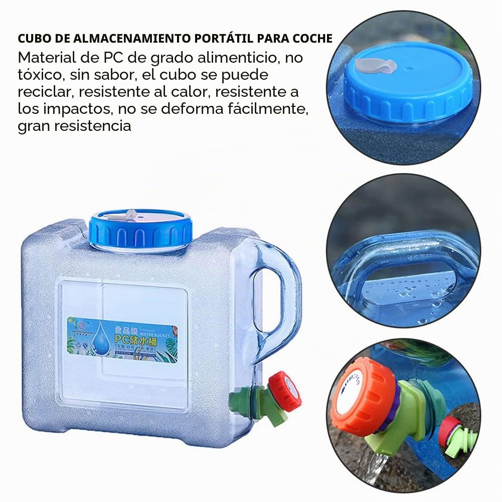Agua con Grifo, 5L/8L Tanque Almacenamiento Agua, Contenedor Agua Portátil, Recipiente Agua con Asas, Depósito Agua para Camper Viajes Camping Senderismo Caravana Picnic