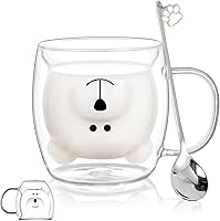 Vista 14 de Taza de gato linda taza de vidrio con aislamiento de doble pared, taza Kawaii, taza de café, taza de té, taza de leche, el mejor regalo para oficina