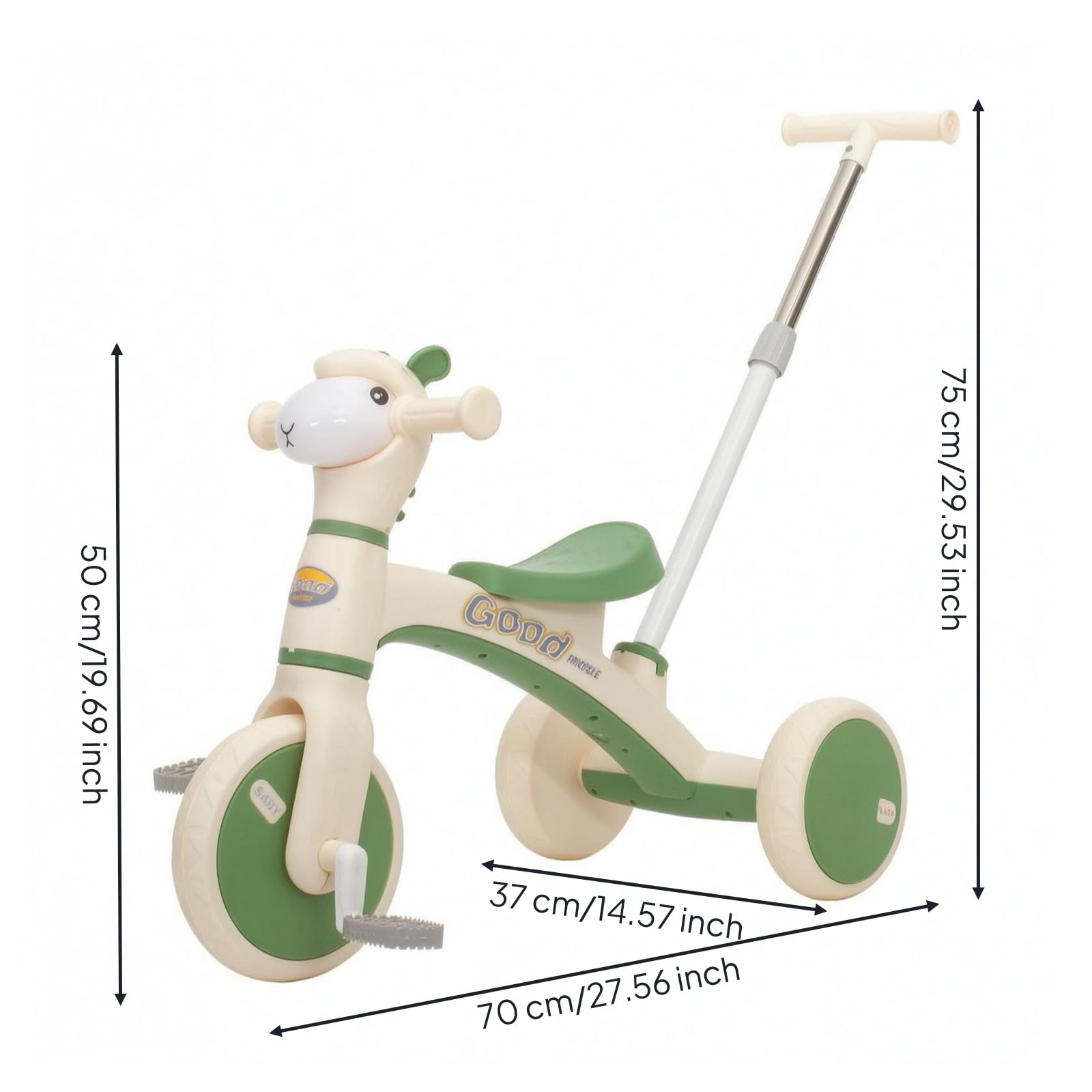 predolo per Bambini Bicicletta Senza Pedali Cavalcabile Veicolo per in PP E con Maniglione Regolabile Seduta Imbottita Luci E Musica Pedali Removibili Adatto, Verde