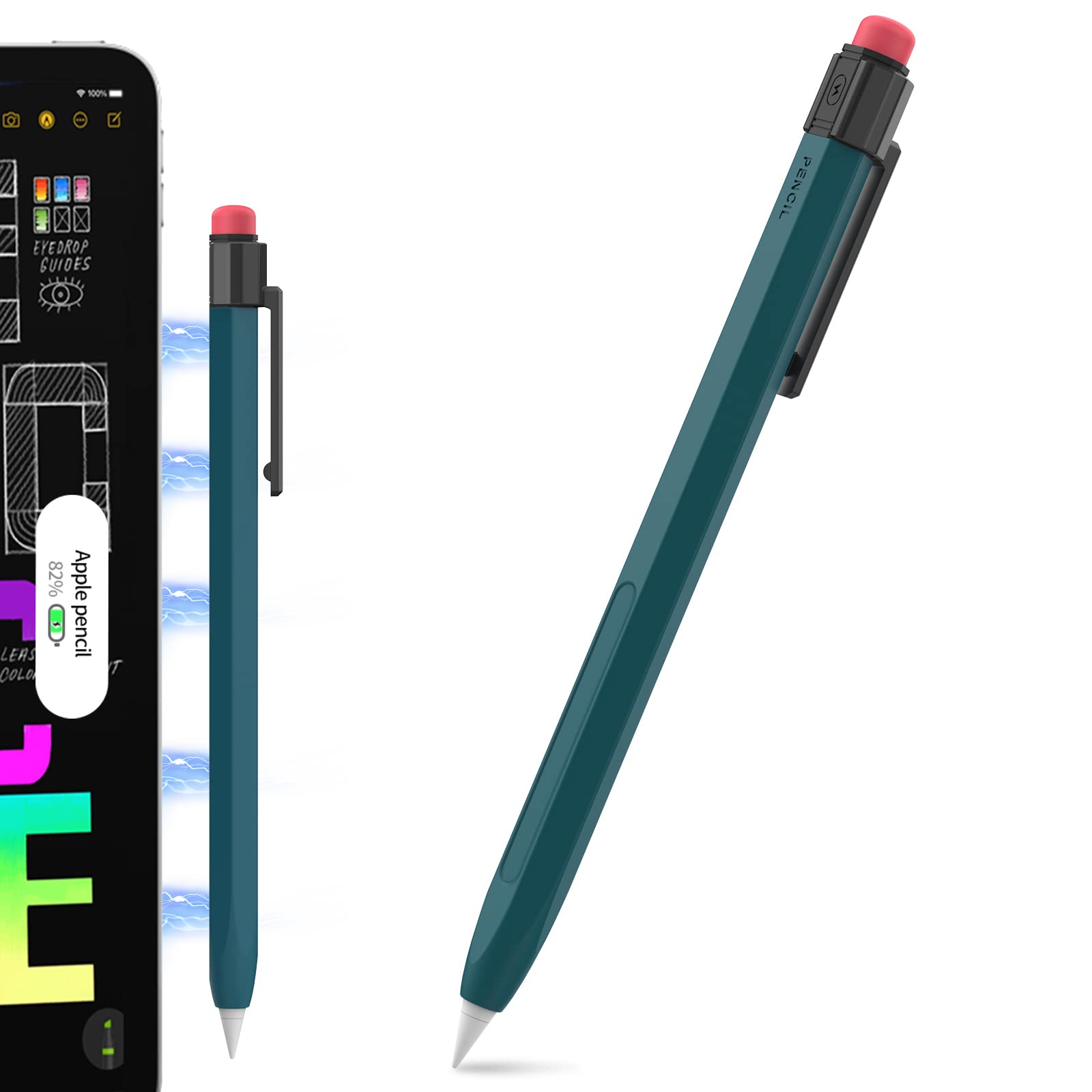 Apple Pencil Pro Case for Apple Pencil 2nd Generation Sleeve Silicone Cover Perfect Grip Skin Classic Design with Sturdy Clip Compatible with Apple Pencil 2 for ipad pro (Deep Green)