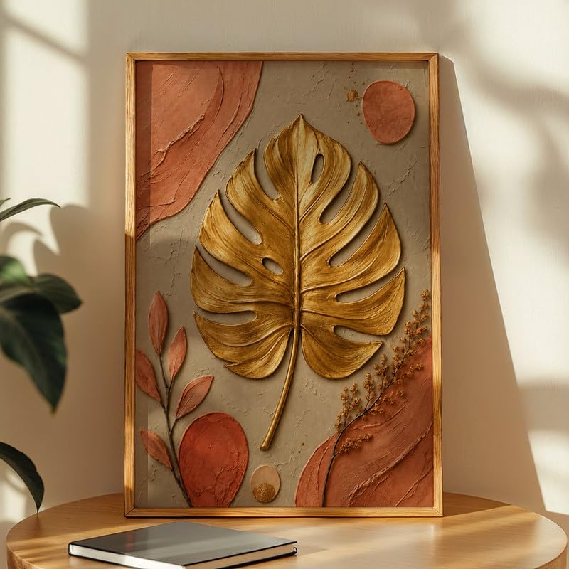Image of NoWorries Floral Botanical Wall Painting with Frame | Premium Textured Flower & Leaf Artwork, Pastel Nature Wall Decor Framed for Living Room Bedroom Office and Home Decoration (Art-10,21x31inch)