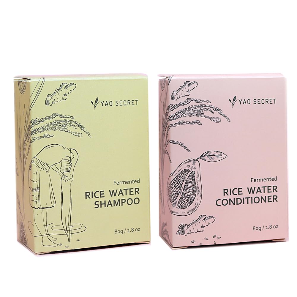 Yao Secret Shampoo Conditioner Bar Set -pH Balanced -Natural -Vegan -Cruelty-Free -Phthalate-Free -Sulfate-Free -Paraben-Free -Fragrance-Free -Red Yao Fermented Rice Water -Solid Shampoo Conditioner