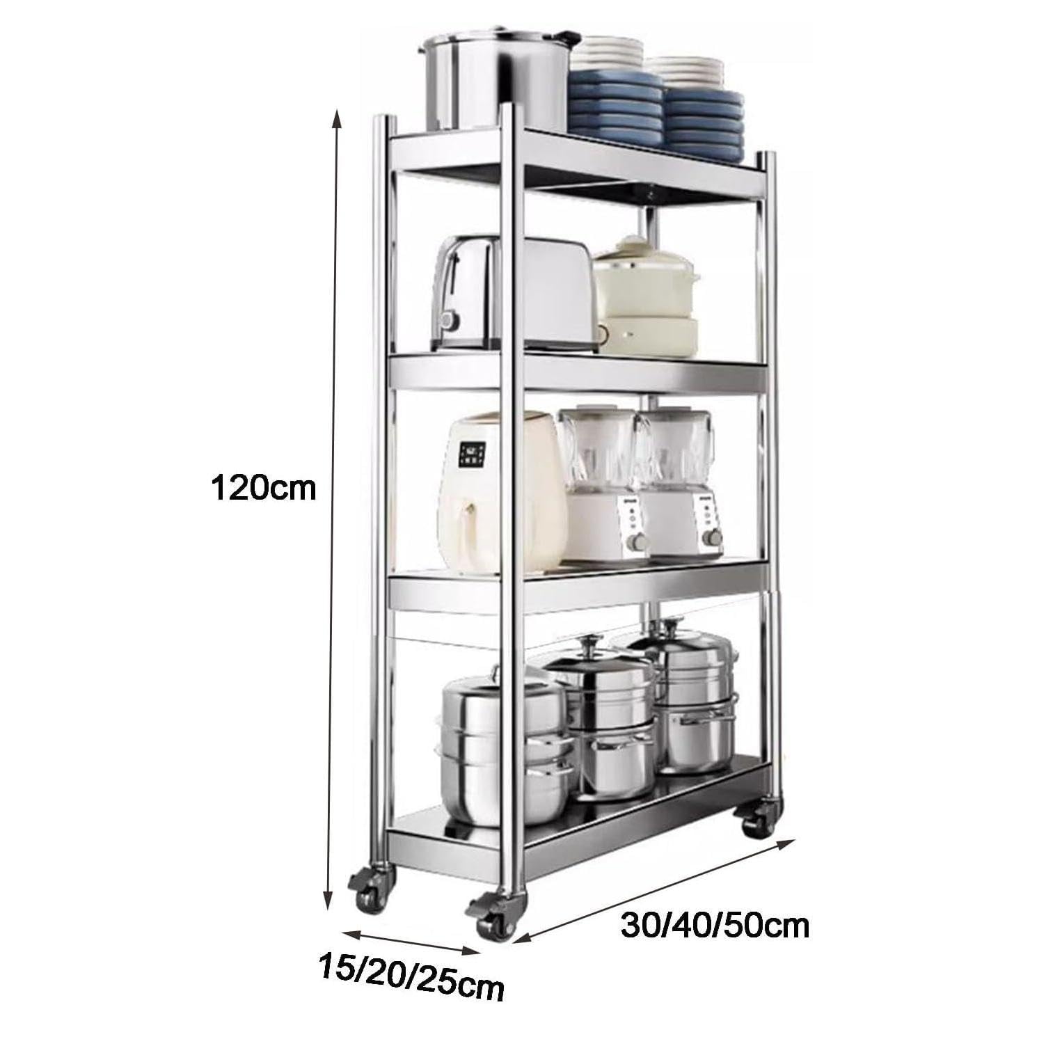 Carrito de almacenamiento de acero inoxidable de 3/4/5 niveles para cocina y baño, carrito estrecho multiusos para refrigeradores, maximiza el espacio, organizador duradero y elegante