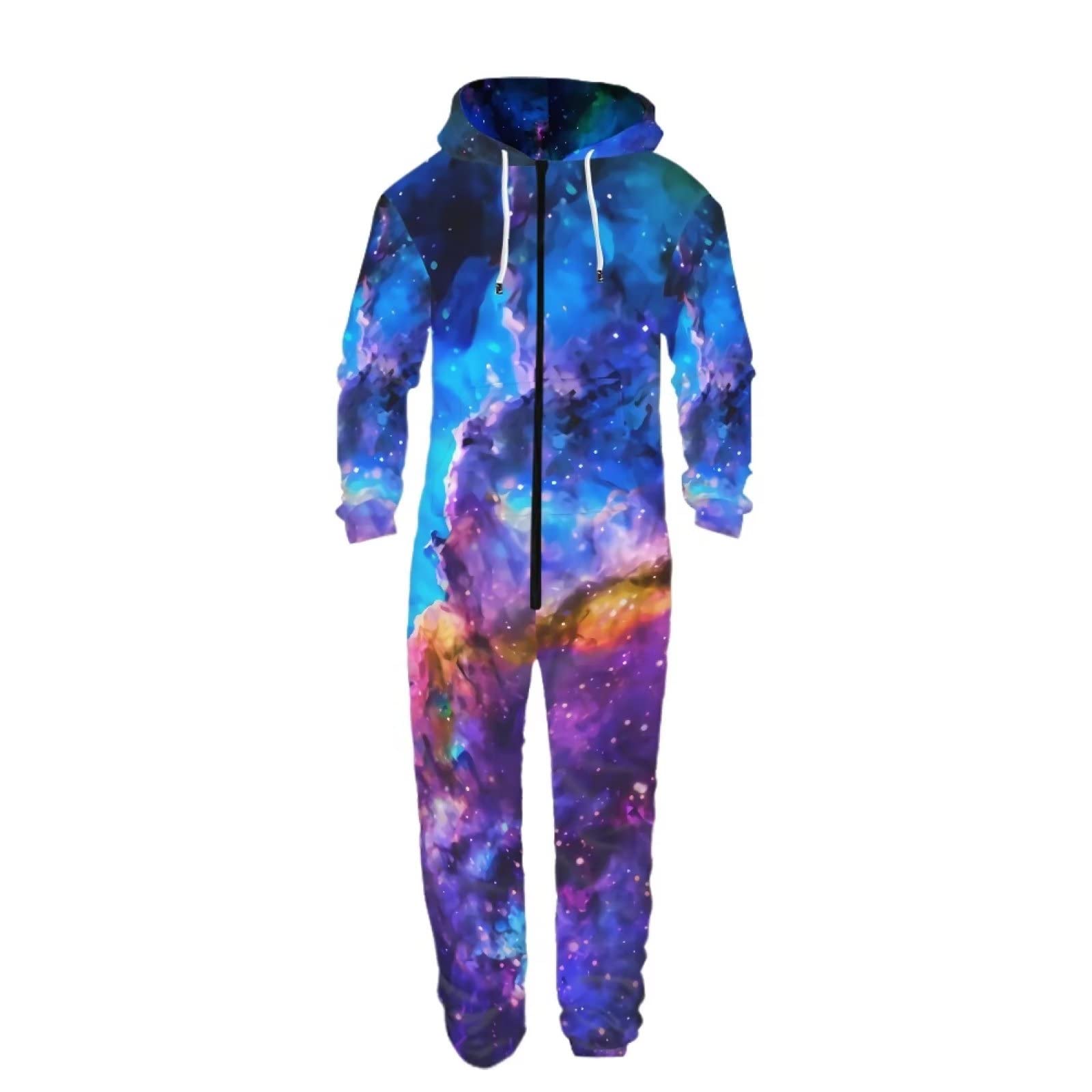 POLERO Pijamas Enteros de Conejo con Cremallera para Mujer, Camisones con Capucha y Bolsillo para Hombre, Galaxy, 4X-Large