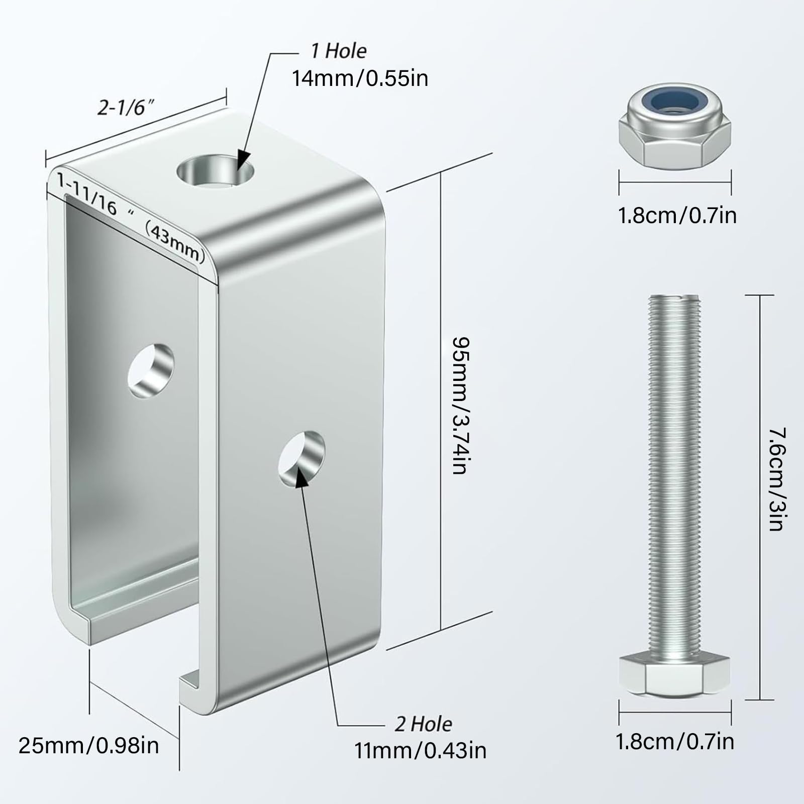 4-pak metalowych wsporników do wieszaka na 1 kanał 5/8 cala, obciążenie 590 kg, srebrny, łatwy montaż wspornik magazynowy