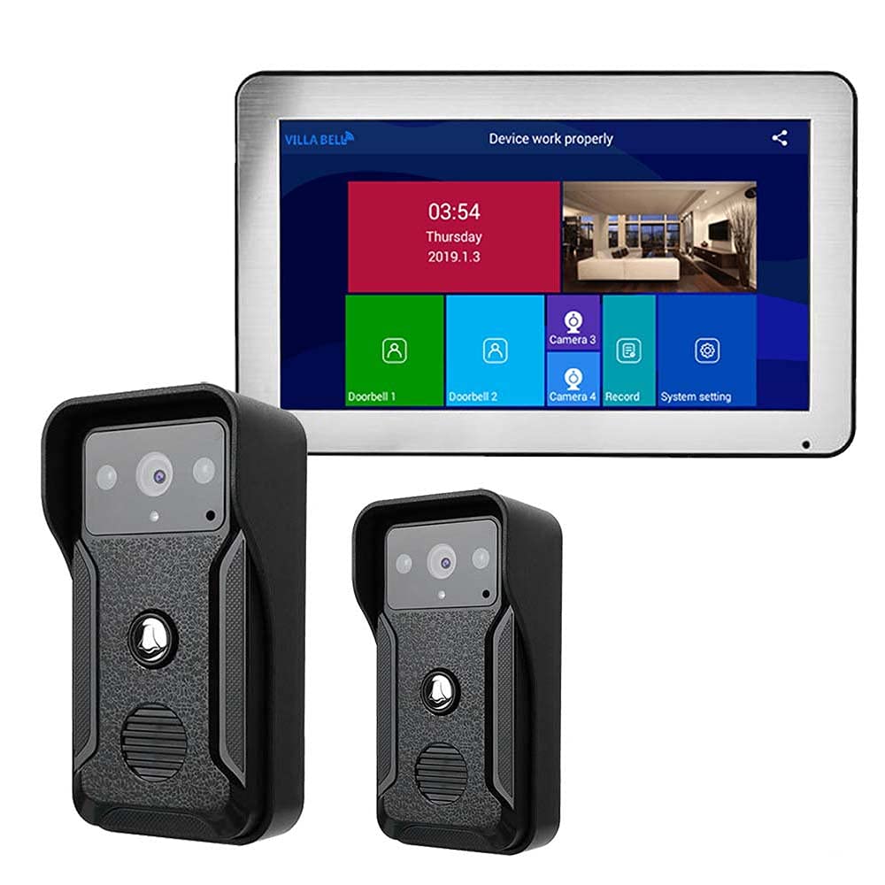 Sistema de Control de Acceso Portero automático con Timbre de vídeo inalámbrico WiFi con 2 cámaras con Cable de Alta definición 1080P de 10 Pulgadas