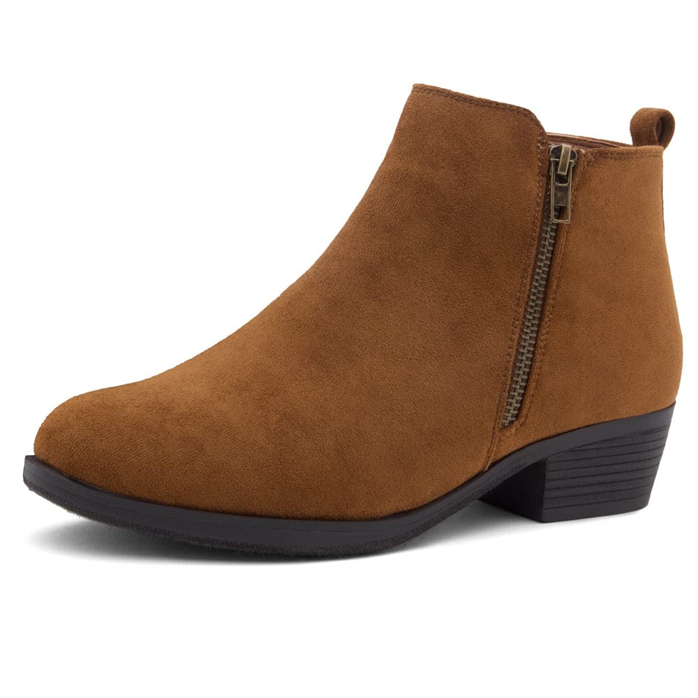 Shoe Land Women's Ellaire Ankle Bootie - Chunky Low Heel, Almond Toe, Zipper Closure, Vegan Suede (Taupe, Black, Tan) - View #11
