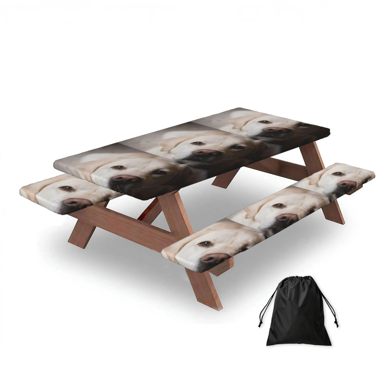 Dopklna As Picture Labrador Dog, Picnic Table Cover With Bench Covers -Waterproof Elastic Fitted Tablecloth For Garden Camping Patio 76X152cm