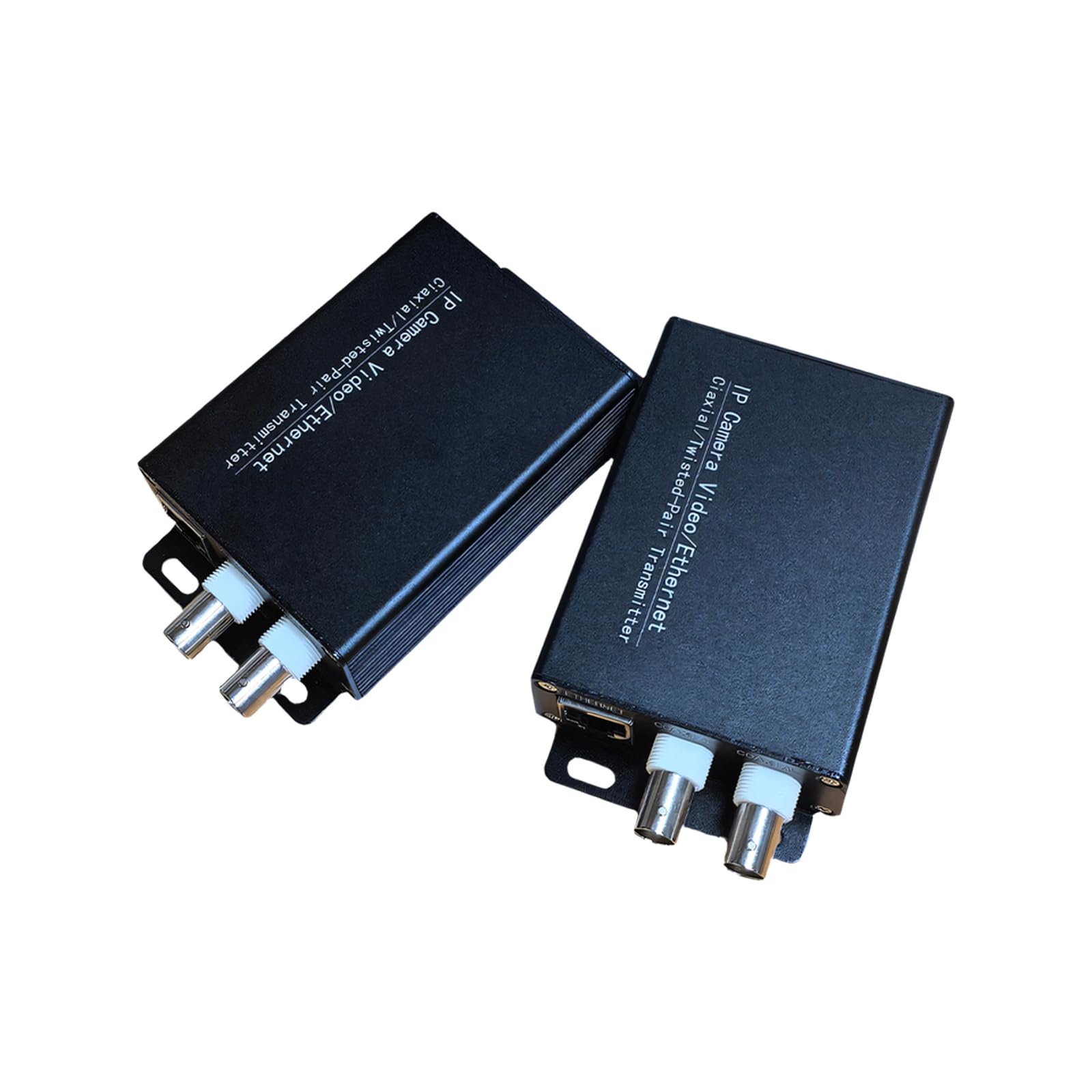 Juego de extensor coaxial de cámara de seguridad para equipos de instalación, conexión de video Ethernet con carcasa de metal negro, juego de dos conectores coaxiales