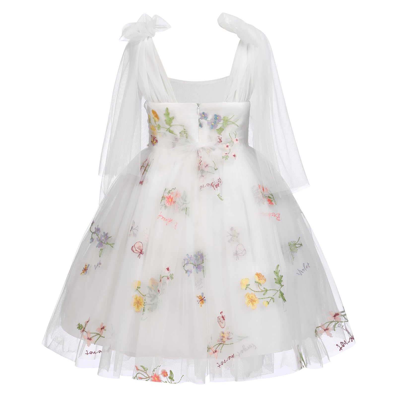 ABEHIK Little Girls Dresses Flower Girl Dress Toddler Sleeveless Spaghetti Straps Backless Floral Embroidered Princess Dress Summer Wedding Birthday Party Fairy Tulle Tutu Dress White 18-24M