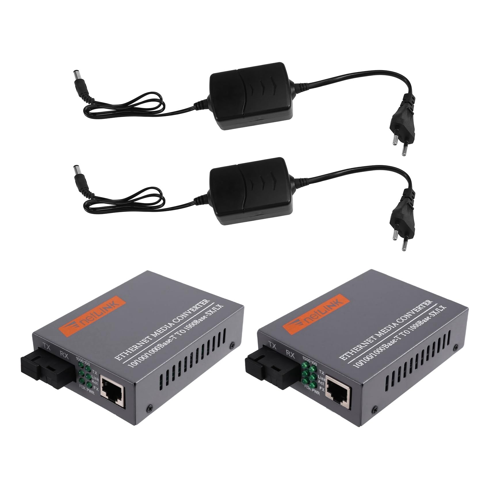 3X Convertisseur de Média Fibre Optique Gigabit -GS-03AB 1000 Mbit/S, Alimentation Externe Monomode à Fibre, Prise UE