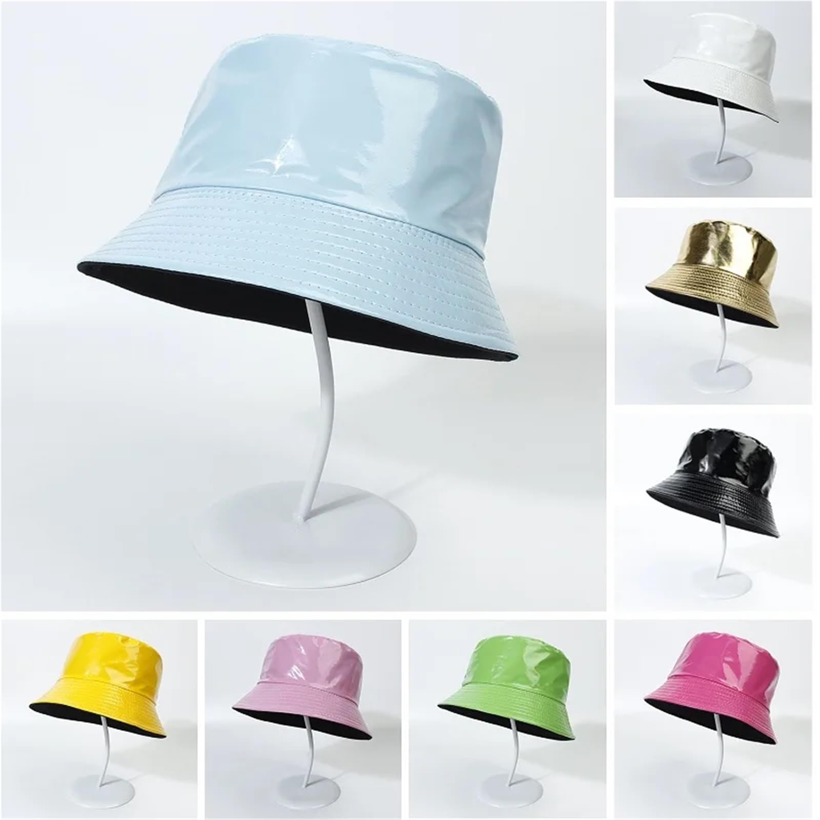 Cappello A Secchiello Cappello da Pescatore Cappellino Solido in Pelle Cappello da Trekking da Uomo Cappello da Pesca Cappello Impermeabile da Strada Hip-Hop Pieghevole(Black)