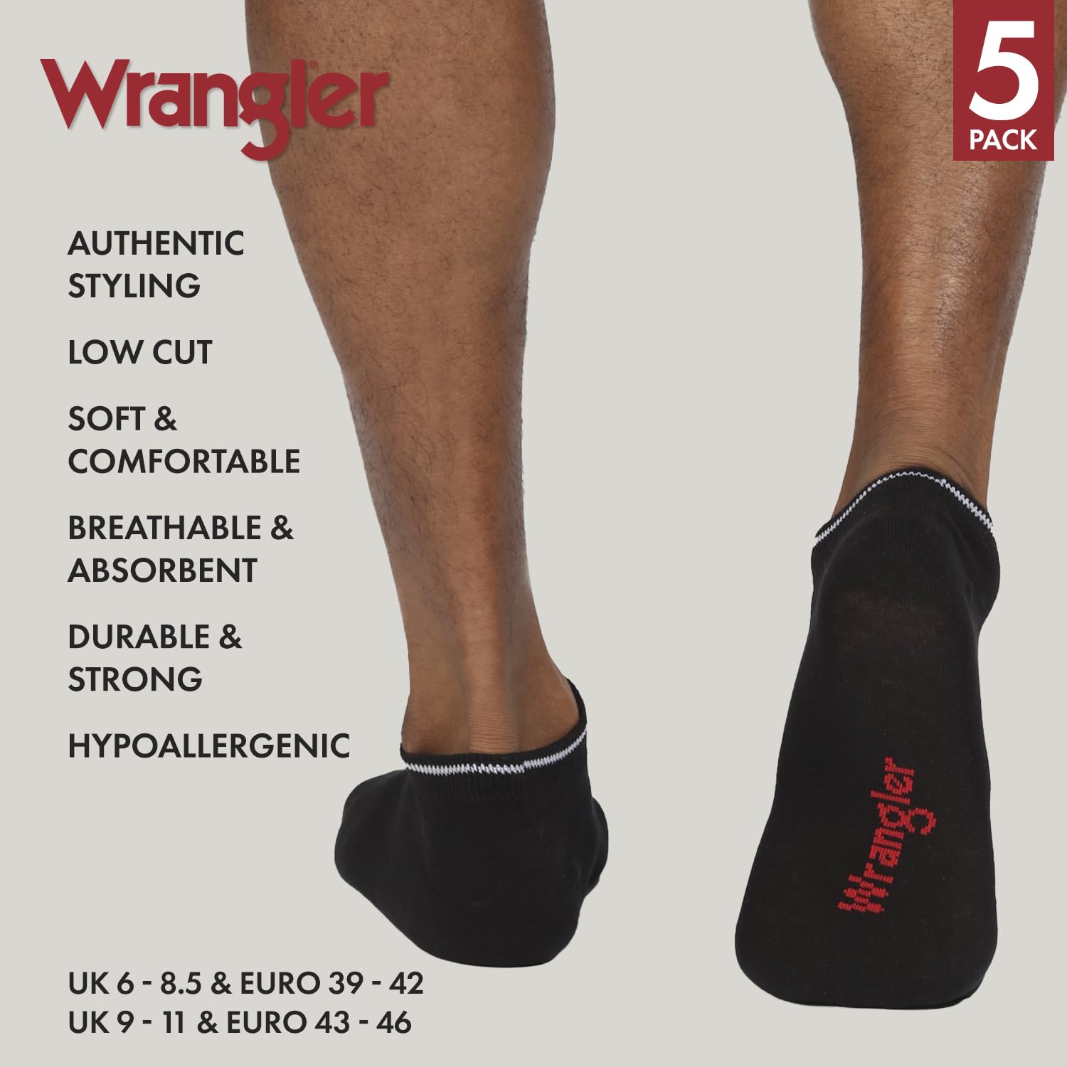 Wrangler Tennent Trainer Liner Socks (5 sztuk) męskie, Czarny/Blanco/Marga Gris, 38-42 EU