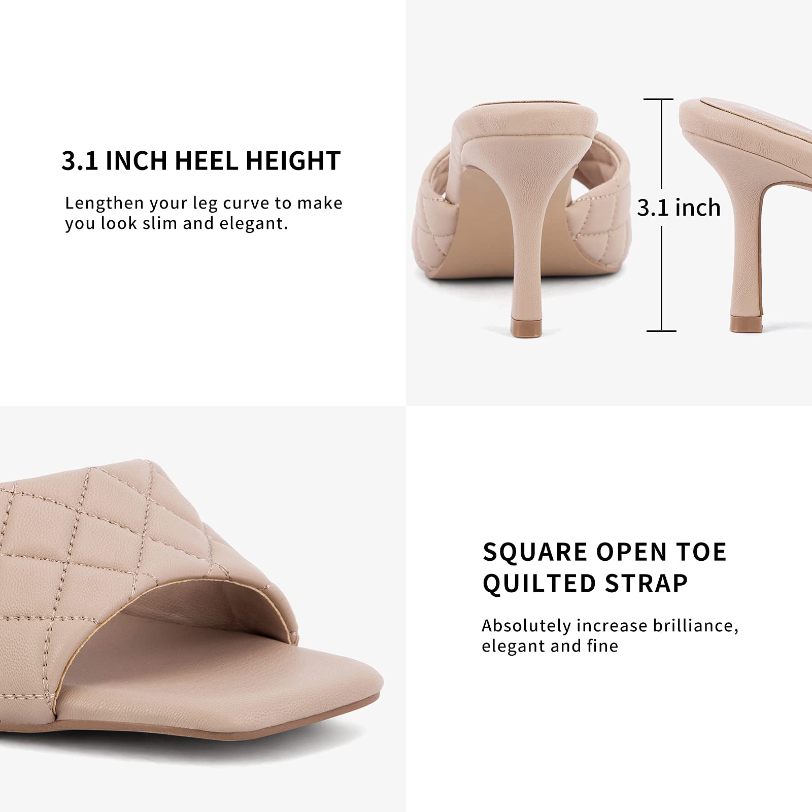 Greatonu Women's Square Toe heels Open Toe Slip-on Sandals Heeled Mules