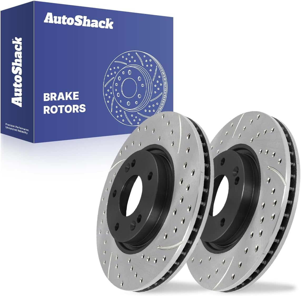 AutoShack Front Vented Drilled & Slotted Coated Brake Rotors Black Matte Finish 2-PC Set Replacement for 2006-2019 Hyundai Sonata 2011-2020 Kia Optima 2010-2014 Kia Forte BlackShield 11.81" (300 mm)