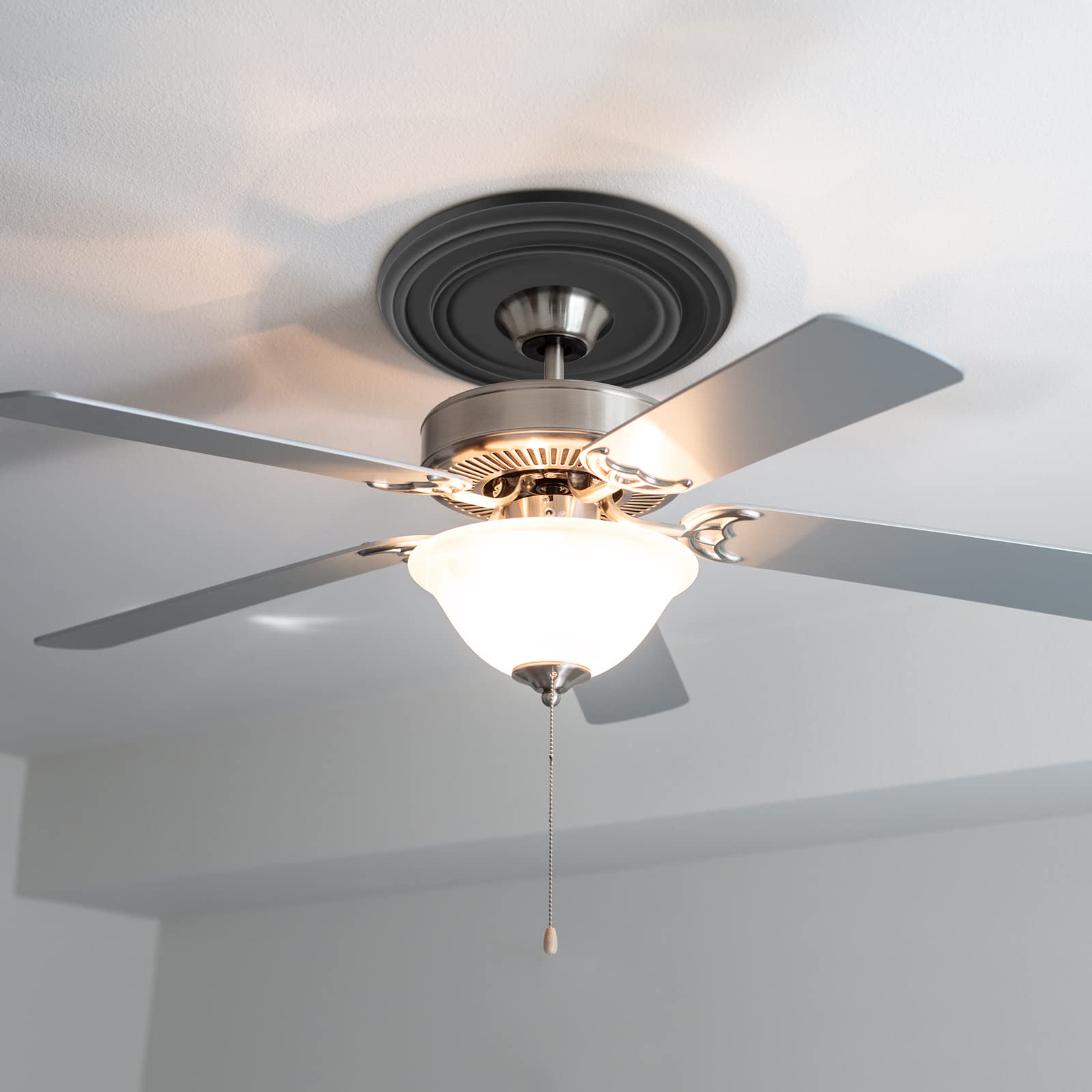 Canomo One Piece Classic Ceiling Medallion Polyurethane Ceiling Fan Medallion Chandelier Medallion, 12 3/8"OD x 4"ID x 7/8"P, Matte Black — Amazon image 5