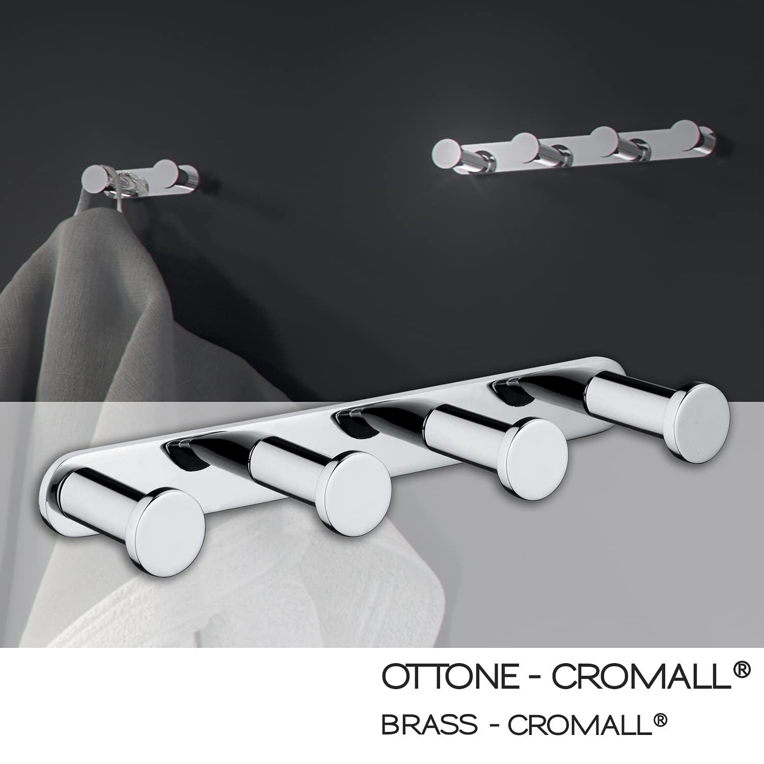 GEDY G-Canarie Appendiabiti multiplo (4 ganci) Cromato, Dimensione 1,8 X 17,2 X 3,5 CM peso 0,214 KG, Gancio appendiabiti realizzato in Cromall, Ottone e Vetro, Anni di garanzia 2, Design R&S Gedy