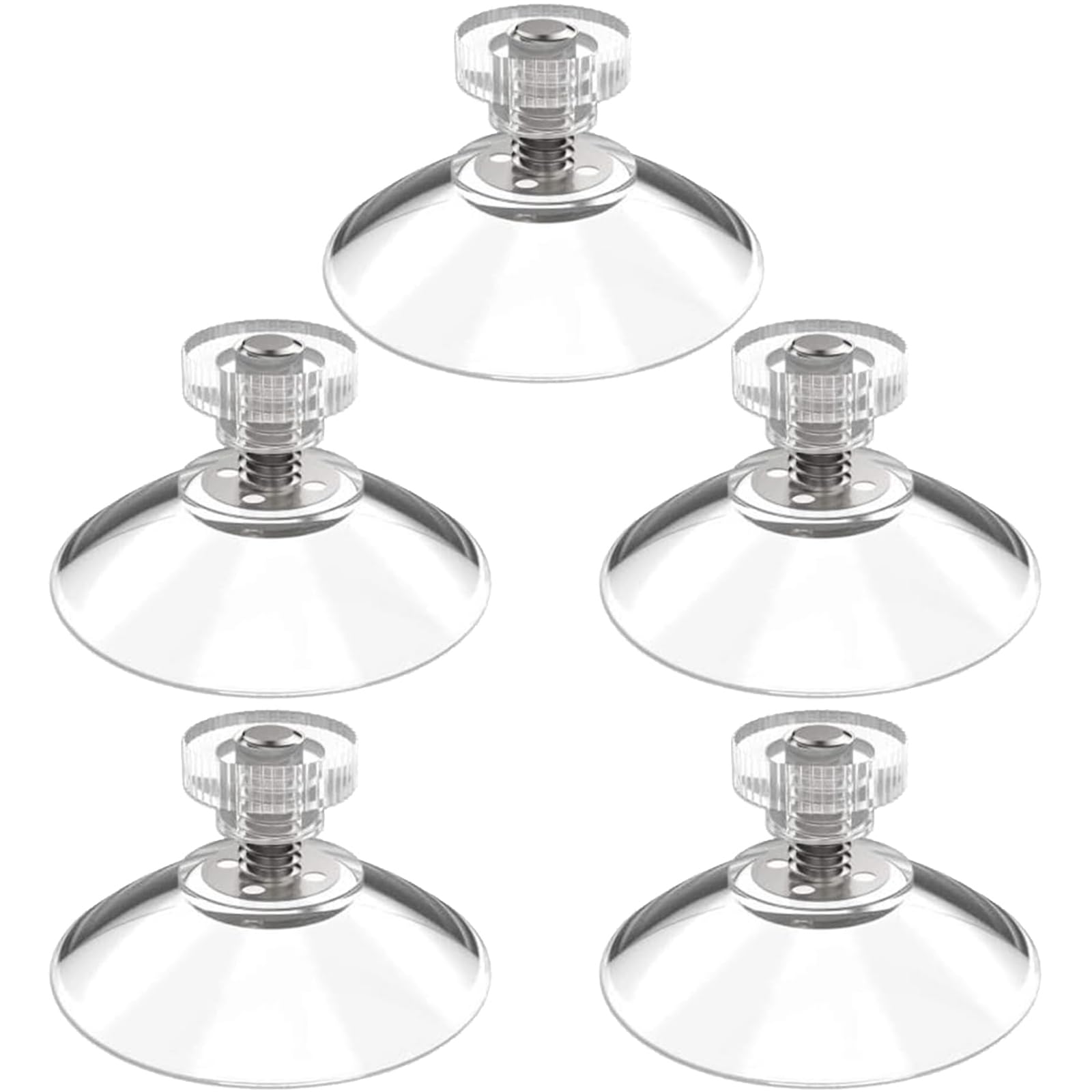 Ganci a Ventosa con Vite per Vetro, Confezione da 5 Ventose da 43 mm con Dado Zigrinato M4, Supporto a Ventosa Trasparente con Pulsante Tondo Filettato, Ventosa Versatile per Finestre, Auto