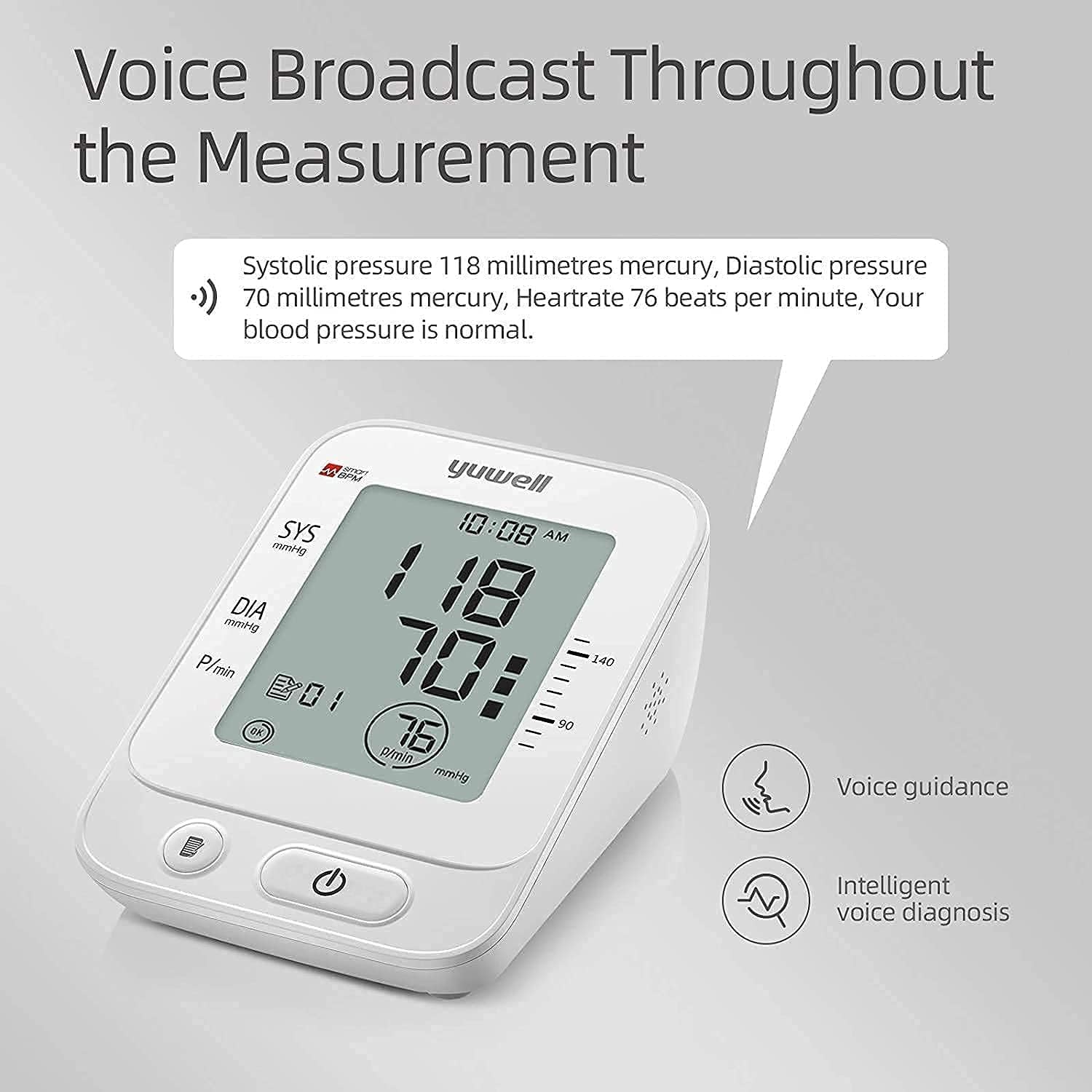 Yuwell YE660E Digital Arm Blood Pressure Monitor | Bp Monitor | 99 Group of Memory | Indication for irregular heartbeats | Cuff wrapping detection - Pack of 1 (White) 2