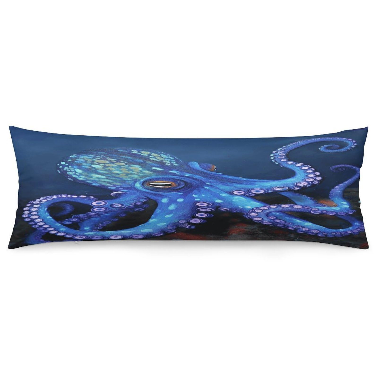 Blue Octopus Body Pillow Cover Super Soft and Cozy Body Pillowcase Long Side Hidden Zipper Pillow Cases Breathable & Cozy Pillows Case Cover for Fall Winter 19x53 in