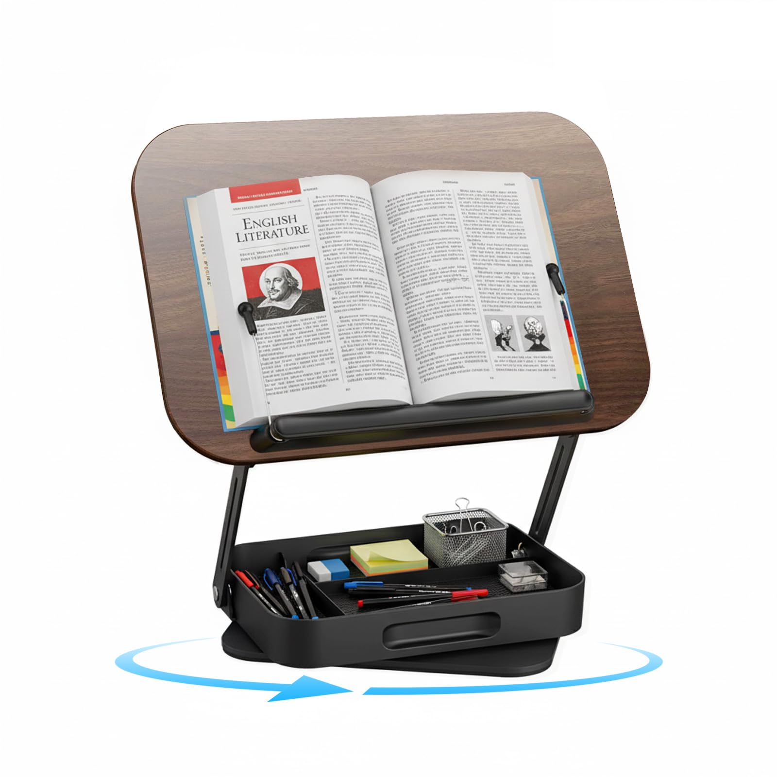 Buchständer zum Lesen,verstellbarer Holz-Buchhalter Leseständer,360° drehbar,faltbar,Kochbuchhalter mit Seitenclip,Präsentationsständer für Rezept,Zeitschrift,Tablet,Laptop