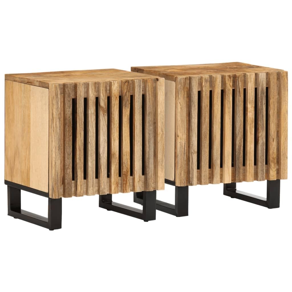 vidaXL Nachttische 2 STK., Nachttisch mit Stauraum Metallbeine, Nachtschrank für Schlafzimmer, Nachtkommode Nachtkonsole, Raues Massivholz Mango