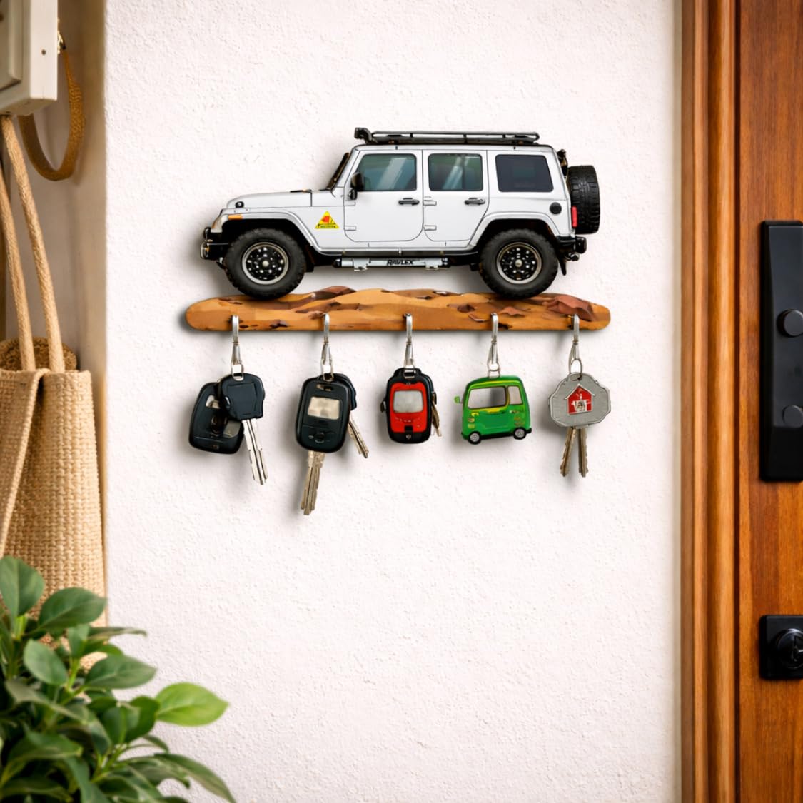 Wooden Car Key Holder - Stylish Wall Decor -7