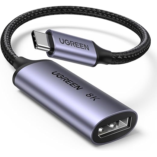 UGREEN 8K@60Hz USB C to DisplayPort 1.4 Adapter Cable 4K 240Hz HDR Thunderbolt 4 to Dp Converter Aluminum Braided Compatible with iPhone 16/15 Series Galaxy MacBook Pro/Air iPad Pro Galaxy S23 Dell