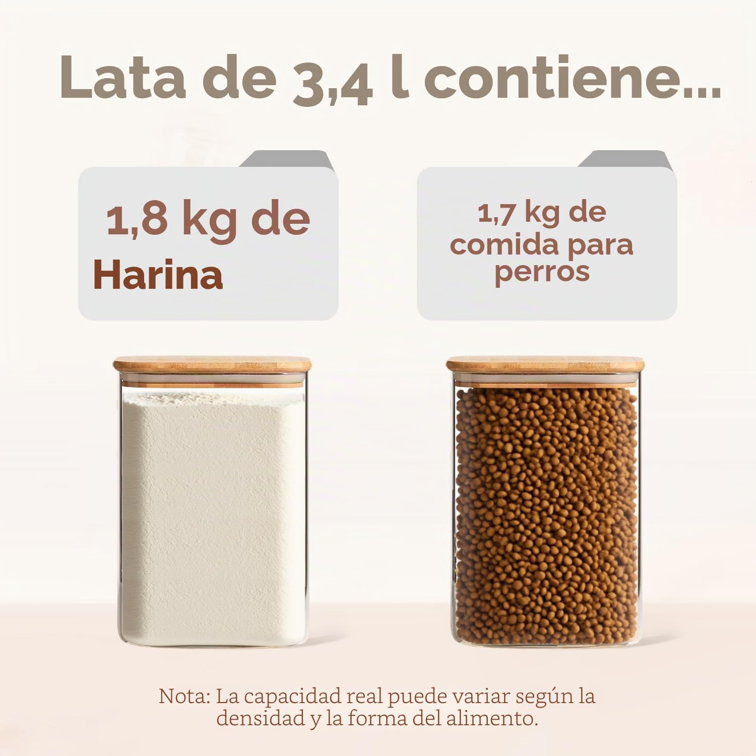 ComSaf Tarros de cristal con tapa 3,4 L, pack de 2 para cocina y despensa | Frascos de vidrio, Botes cocina almacenaje, Tapas de bambú, Bote para espaguetis, Lentejas rojas, Nibs de cacao