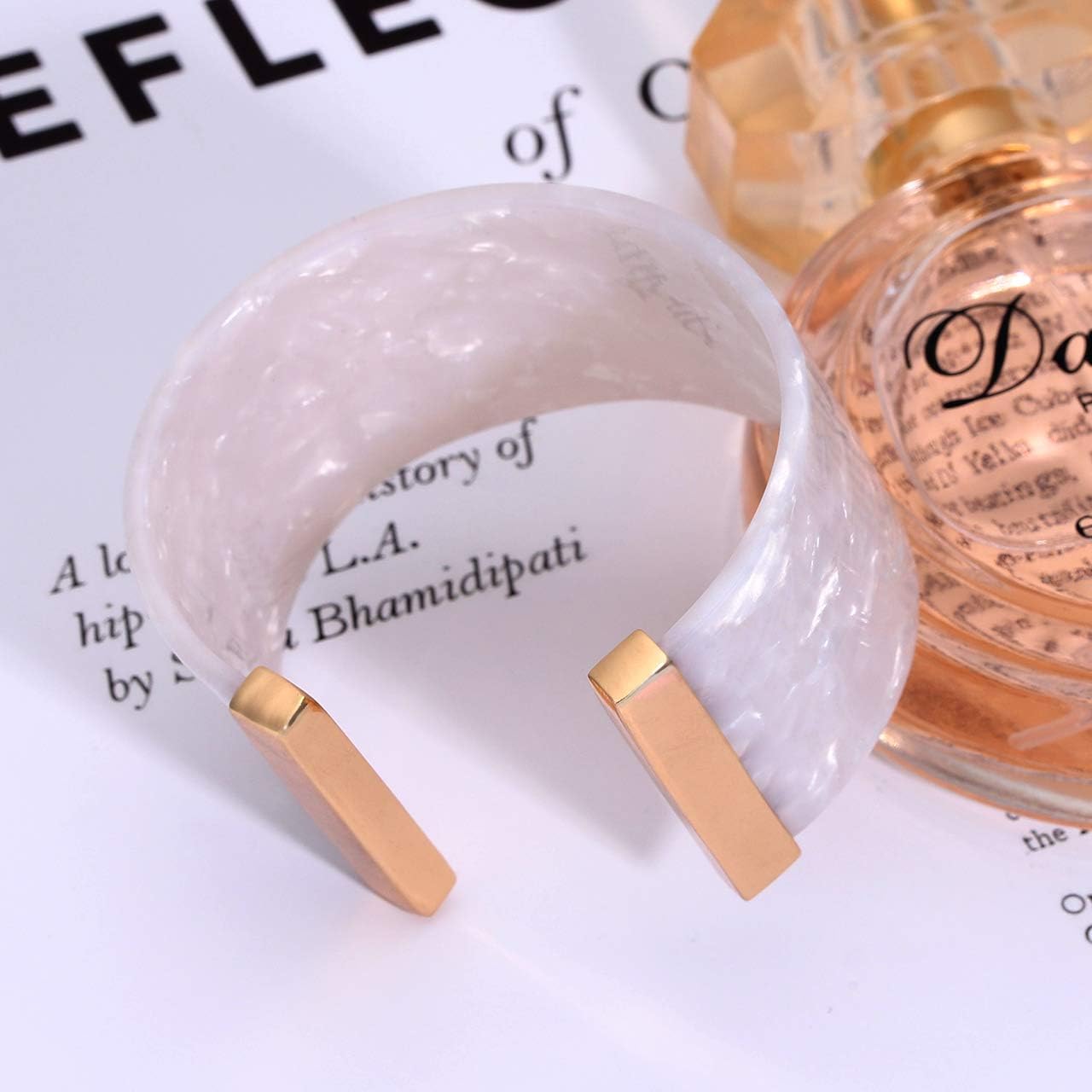 FAERLIIRY Wide Cuff Bangle Bracelet for Women Acrylic Resin Tortoise Bangle Bracelet Statement Adjustable Bracelet (White) - Image 5