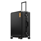 Zipperless Checked Luggage with Aluminum Frame, Upgraded Medium Hardside Suitcase with Spinner Wheels, Metal Travel Luggage with Double Tsa Locks, 24 Inch, Black
