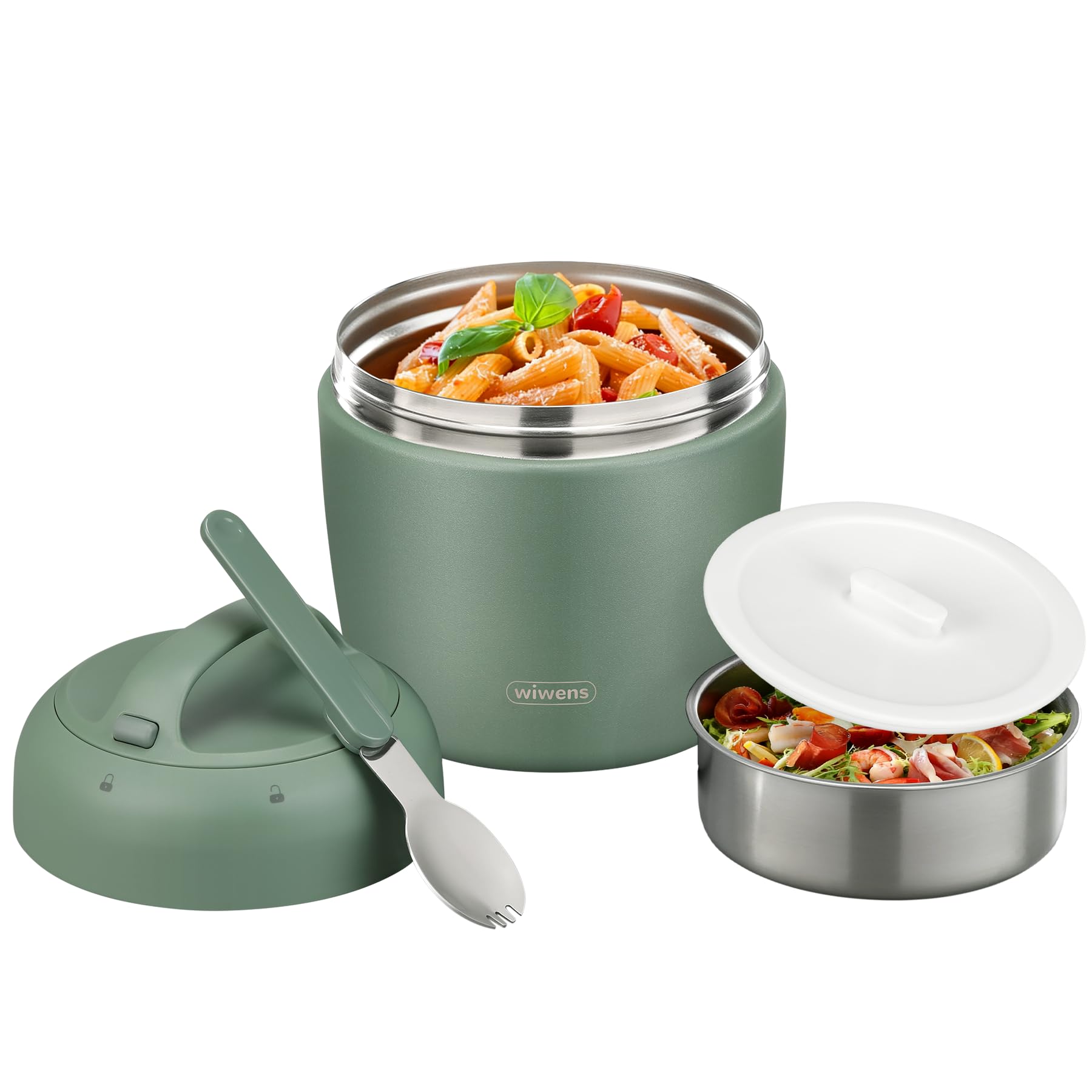 wiwens Thermo Food Jar for Hot Food 32OZ Soup Thermo Lunch Containers Wide Mouth Vacuum Insulated Stainless Steel Leakproof Bento Box with Spoon