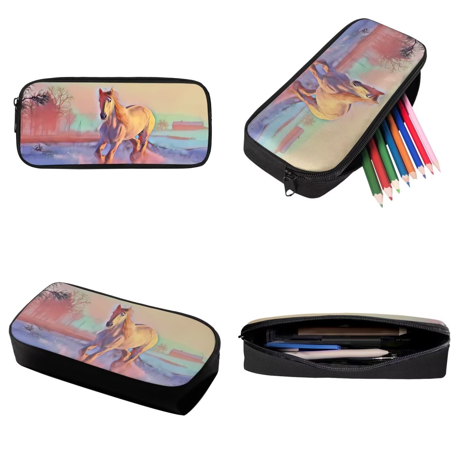 Poceacles Schultasche und Lunchbox-Set für Teenager, Jungen, Grundschule, Büchertasche, Federmäppchen für Grundschulkinder, pferd, Einheitsgröße
