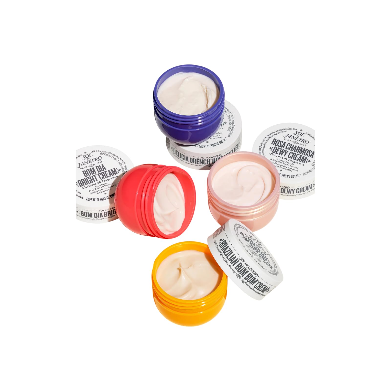Sol de Janeiro Body Your Way Set de découverte de soins pour le corps, 4 crèmes pour le corps, Crème brésilienne Bum Bum, Bom Dia Bright, Rosa Charmosa Dewy, Beurre corporel Delícia Drench