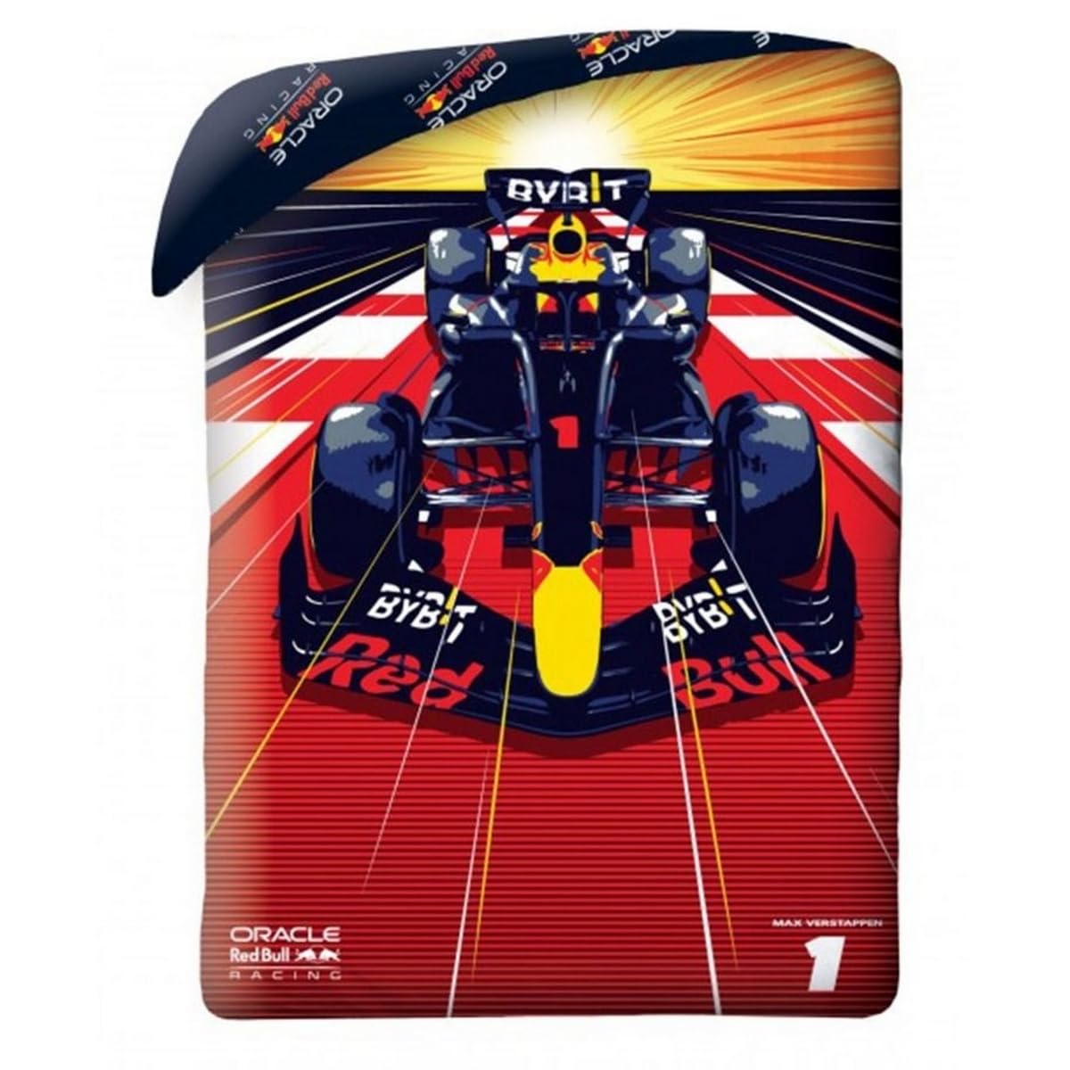 Red Bull Racing Pościel 140x200 + Poszewka Bawełna Formuła 1 | Odwracalna pościel jednoosobowa | Bawełna naturalna oddychająca | Oficjalna licencja Red Bull | Prezent | Dekoracja pokoju