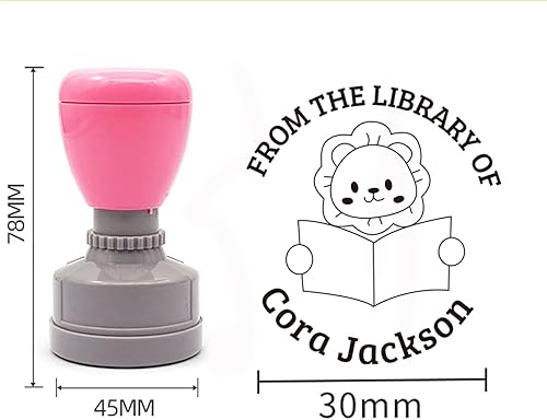 Miniatura 4 de Sello de libro de biblioteca, sellos redondos personalizados, hasta 9 colores de carcasa de sello, 5 colores de tinta (sello de libro de animales)