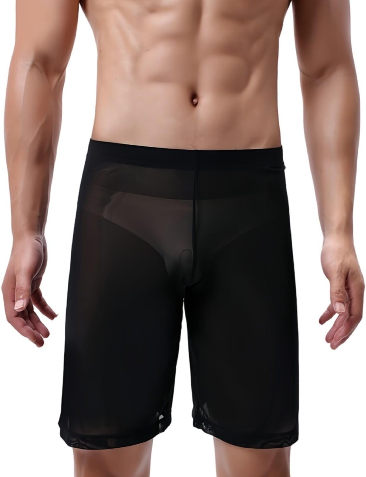 Men's Mesh Boxer Shorts See Through Sheer Lingerie Underwear Sexy Low Rise Loose Fit Boxers Trunks Breathable Transparent Elastic Lounge Bottoms Nightwear Party Clubwear, Black/XL