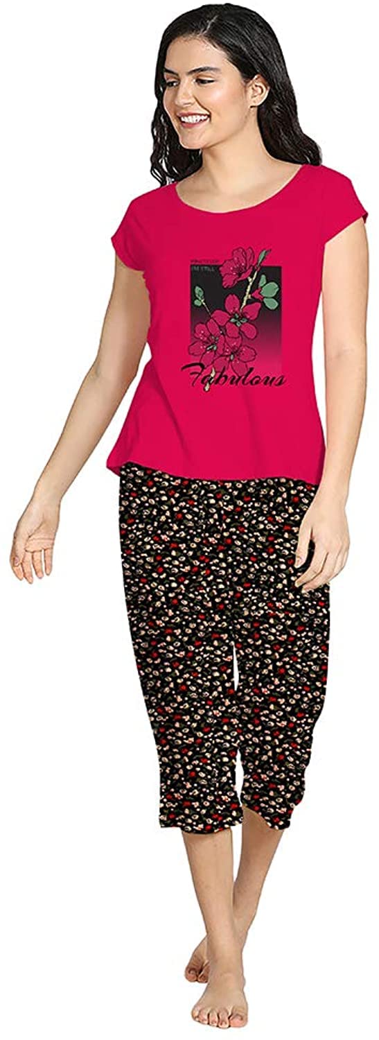 SAFESHOP - Women's Cotton Printed Top and All Over Print Capri Pyjama Set/Pajama Night Suit Set/Sleep wear Set/Loungewear Set-New Model -EE-39-picture-30