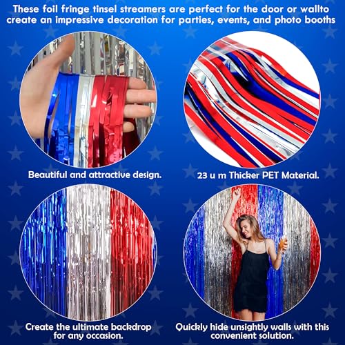 Image of OHOME 4th of July Decorations - American Flag Backdrop Streamers | Patriotic Memorial Day Decor for Indoor Outdoor Outside - 250th Anniversary Fourth of July Accessories Party Favors,2 Pack