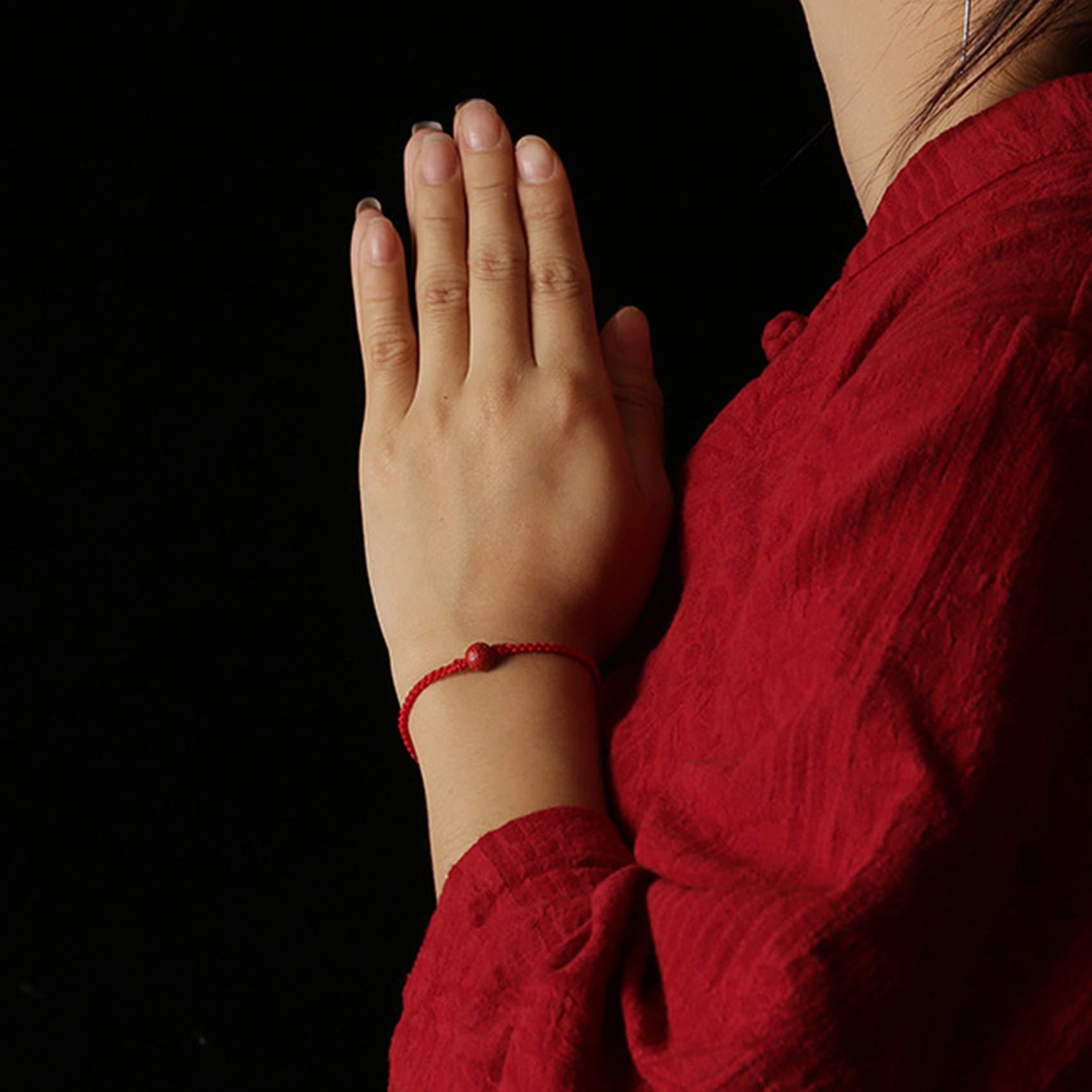 Joyas Riqueza Prosperidad Cinabrio Natural Mantra de Seis Caracteres Cuentas de Transferencia Hilo Rojo Trenzado Pulsera para Niños Amuleto Ajustable Atraer