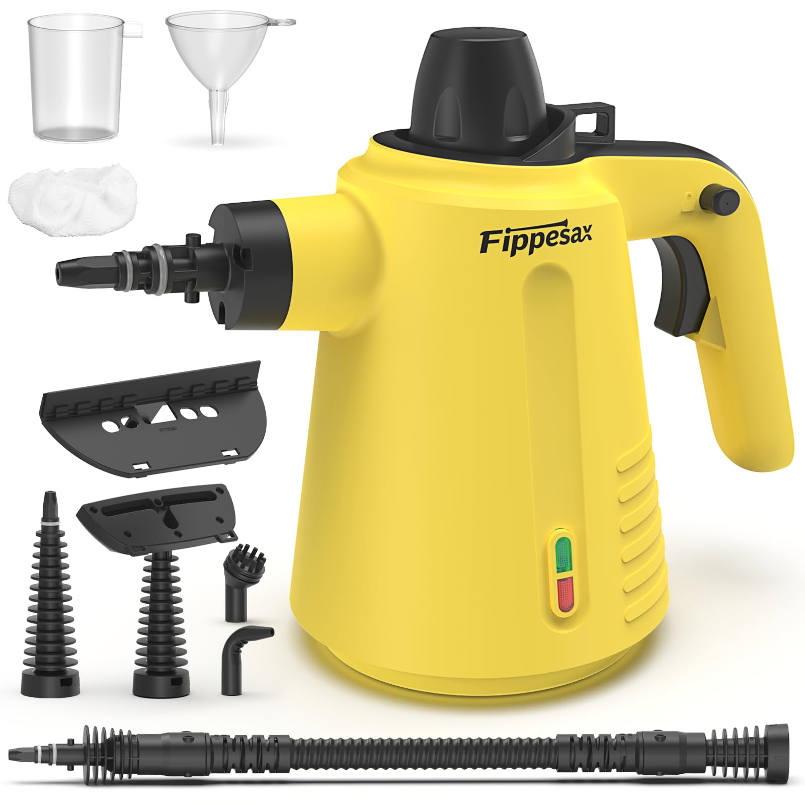 Handdampfreiniger, 350 ml, 3,5 bar Handdampfreiniger mit 9 Zubehörteilen Chemiefreier Dampfreiniger für den Hausgebrauch auf Böden, Teppichen, Fenstern, Möbeln und in Küchen (Gelb)