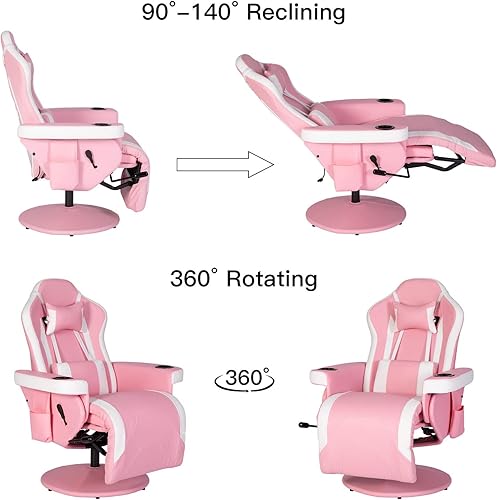 Miniatura 4 de Modern-Depo Silla reclinable giratoria para videojuegos, silla reclinable ergonómica de respaldo alto con reposacabezas, soporte lumbar, respaldo