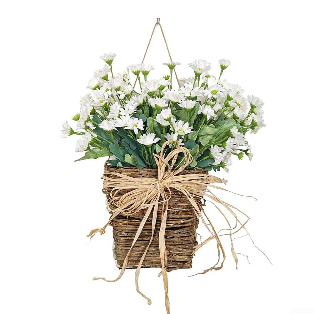 Panier à suspendre marguerites artificielles de printemps couronne de porte