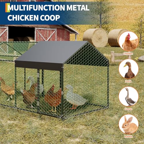 Garvee Metal Chicken Coop, Chicken Runs for Yard with Waterproof and Anti-UV Cover, 3 Door Portable Chicken Coop for Outdoor, Rabbit, Duck, Black, 120"×40"×40" by Garvee - Used condition - Image 7